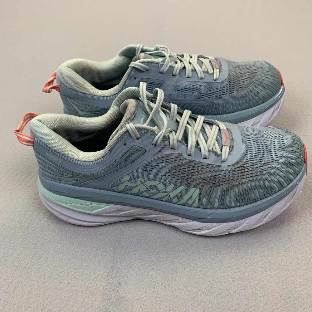 Hoka One One Bondi 7 Wide Shoes Womens Size 8.5 Blue Sneakers 1110531 BFBG